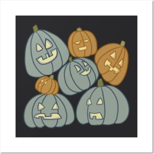 Spooky Pumpkin Patch - blue and orange Posters and Art